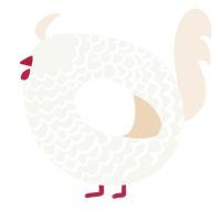 A white and cream chicken with a lace pattern