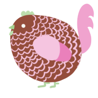 A russet and pink chicken with a lace pattern