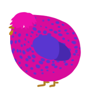 A fuchsia and indigo chicken with a speckle pattern