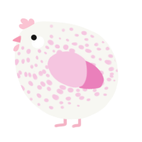 A white and pink chicken with a speckle pattern