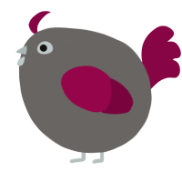 A grey and maroon chicken