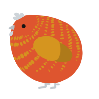 A vermilion and ochre chicken with a bar pattern