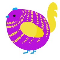 A amethyst and yellow chicken with a bar pattern