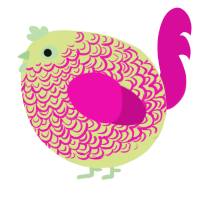 A lemon and fuchsia chicken with a double-lace pattern