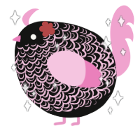 A black and pink chicken with a double-lace pattern