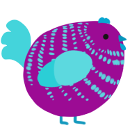 A plum and aqua chicken with a bar pattern