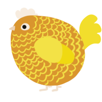 A orange and yellow chicken with a lace pattern