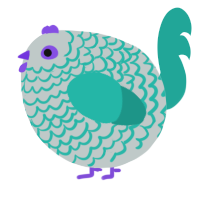 A silver and turquoise chicken with a lace pattern