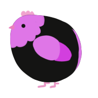 A black and orchid chicken with a head pattern