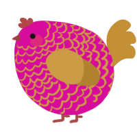 A fuchsia and gold chicken with a lace pattern