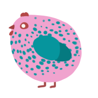 A pink and teal chicken with a speckle pattern