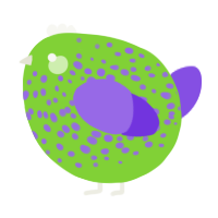 A grass and blurple chicken with a speckle pattern