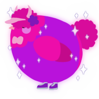 A amethyst and fuchsia chicken with a head pattern