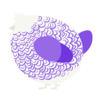 A white and blurple chicken with a double-lace pattern