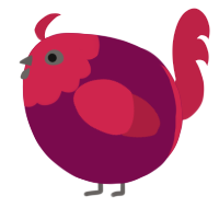 A wine and crimson chicken with a head pattern