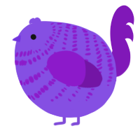 A blurple and violet chicken with a bar pattern