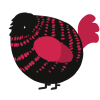 A black and crimson chicken with a bar pattern