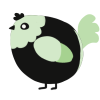 A black and gluppy chicken with a head pattern