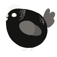 A black and grey chicken with a neck-band pattern