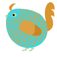 A aqua and orange chicken with a lace pattern
