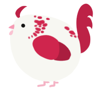 A white and crimson chicken with a neck-speckle pattern