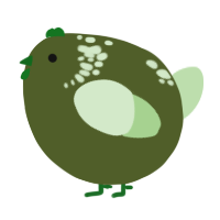 A olive and gluppy chicken with a neck-speckle pattern