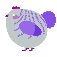 A silver and blurple chicken with a half-bar pattern