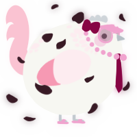 A white and rose chicken with a neck-speckle pattern