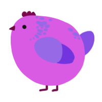 A orchid and blurple chicken with a neck-speckle pattern