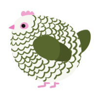 A white and olive chicken with a lace pattern