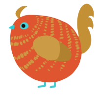 A vermilion and gold chicken with a bar pattern