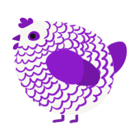 A white and violet chicken with a lace pattern