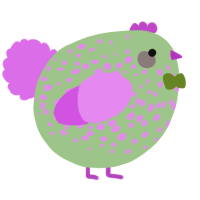 A gluppy and lavender chicken with a speckle pattern