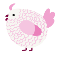 A white and pink chicken with a lace pattern