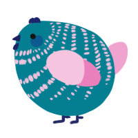 A sea and pink chicken with a bar pattern