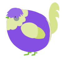 A blurple and lemon chicken with a head pattern