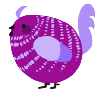 A plum and lilac chicken with a bar pattern