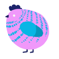 A lavender and cerulean chicken with a bar pattern