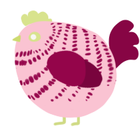 A rose and maroon chicken with a bar pattern