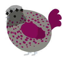A ash and wine chicken with a speckle pattern