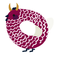 A maroon and white chicken with a lace pattern