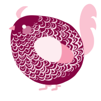 A maroon and rose chicken with a double-lace pattern