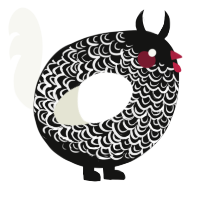 A black and white chicken with a double-lace pattern