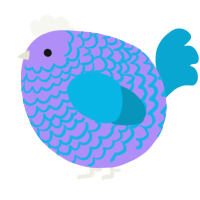A lilac and cerulean chicken with a lace pattern