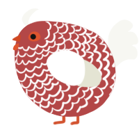 A red and white chicken with a lace pattern