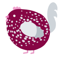 A maroon and mist chicken with a speckle pattern