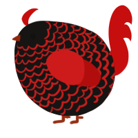 A sable and red chicken with a lace pattern