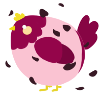 A rose and maroon chicken with a head pattern