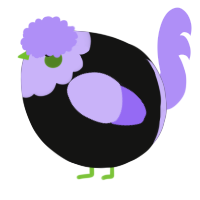 A black and lilac chicken with a head pattern