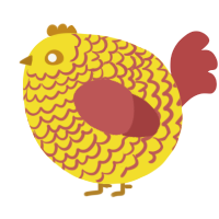 A yellow and red chicken with a lace pattern
